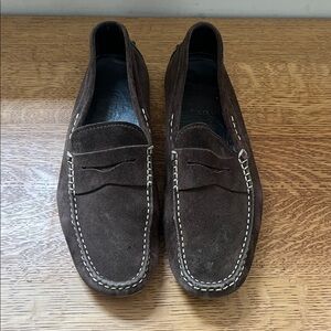 Tod's Dark Brown Suede Penny Loafers with Contrast Stitching